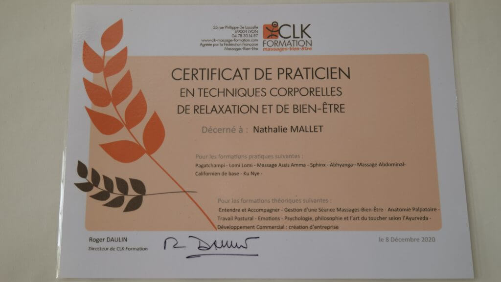 Certificat de praticien de massage